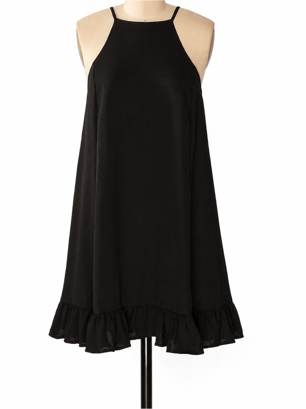 Sleeveless Black Ruffle-Hem Mini Dress